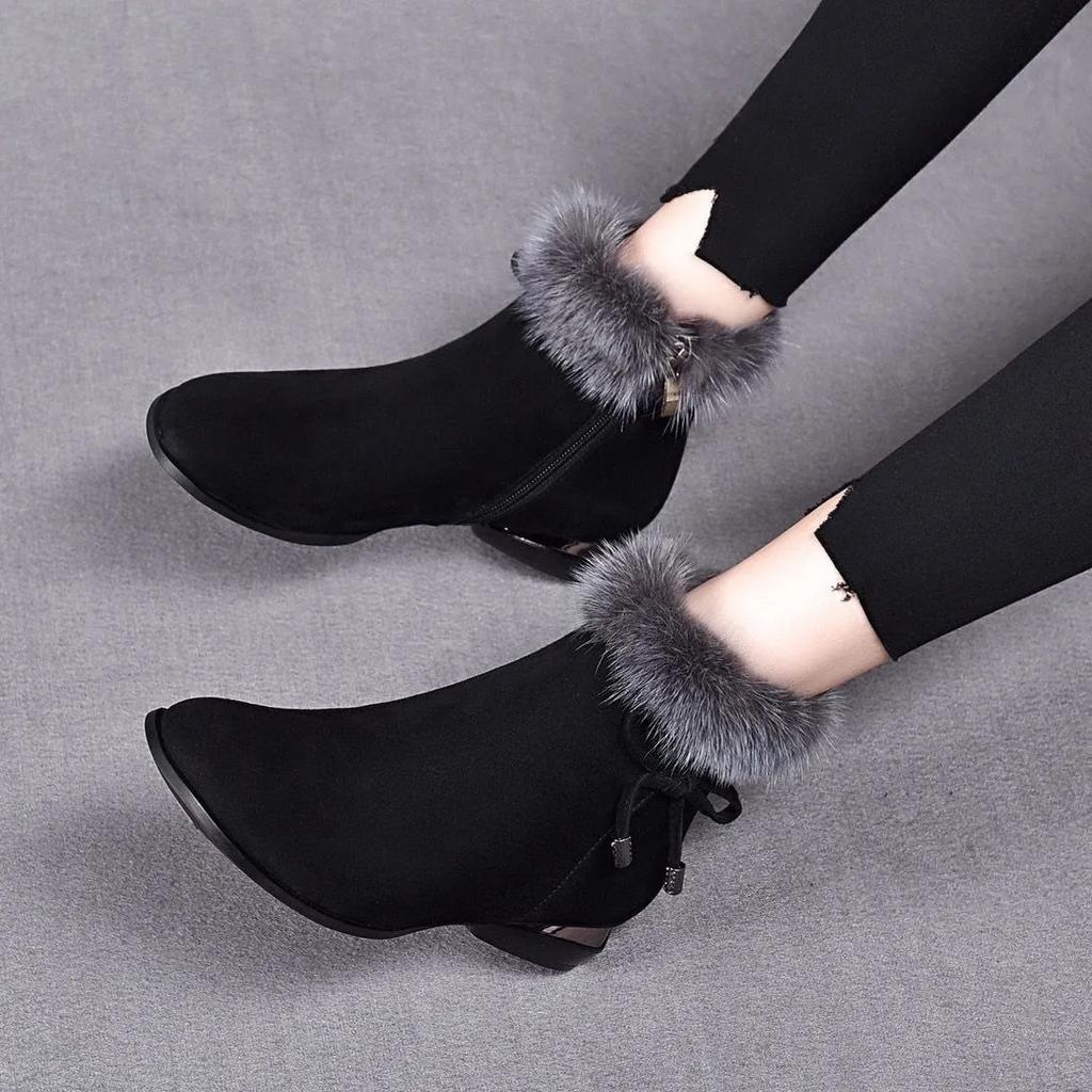  botas femininas women classic autumn & winter warm black fur square heel boots lady fashion comfort heel shoes ab543