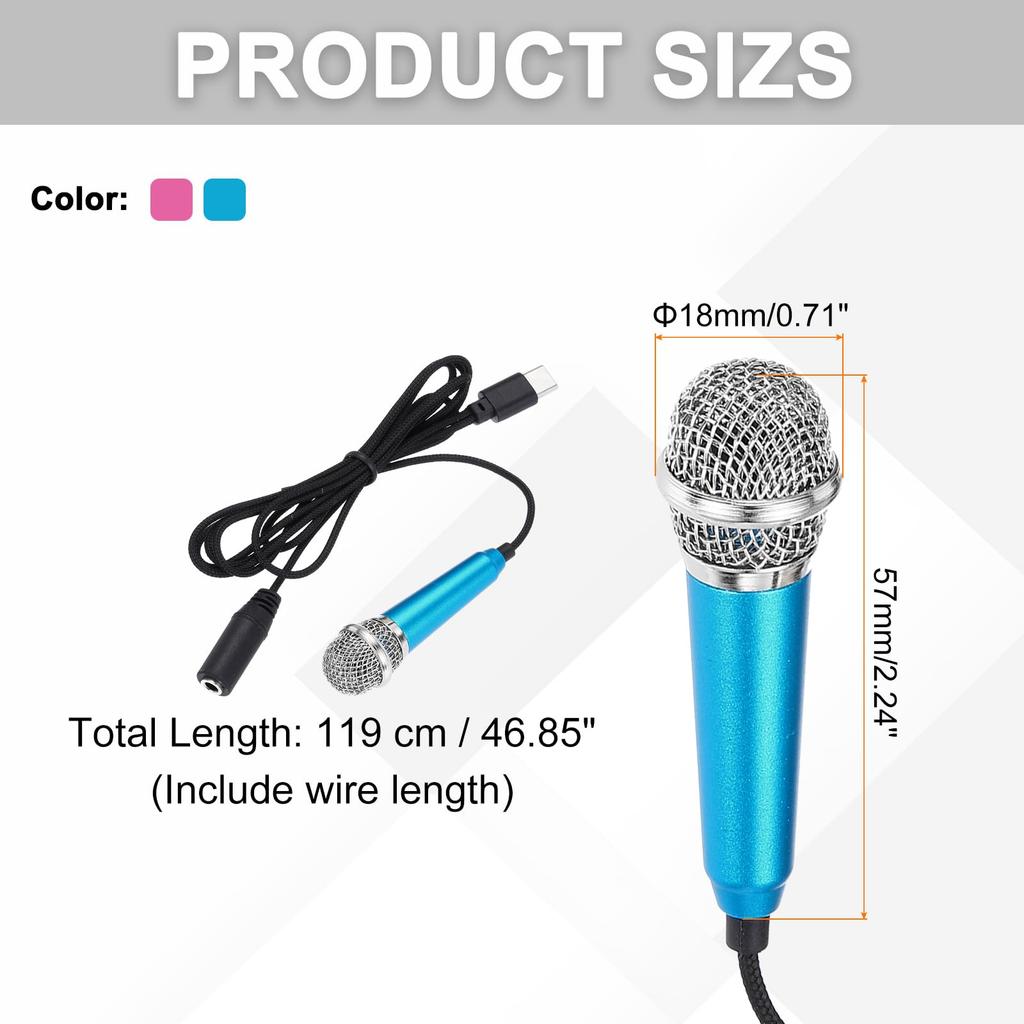 Uxcell Mini Microphone for Cell with Sponge Phone Pack of 2 Phones, C-Type Microphone, Small, Holder, Cover, Earphone, Recording, Blue/Hot Pink,