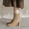 Stiefel mit grobem Absatz für Damen, Herbst und Winter 2025, neues Internet-Berühmtheits-Explosionsmodell, vielseitig, schlicht, eckige Spitze, hoher Absatz, dünn, elastisch, kurzer Stiefel