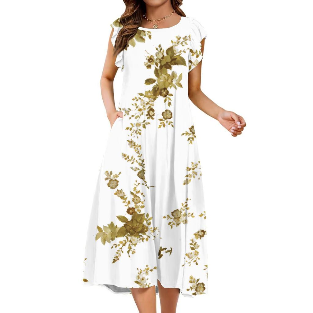 Women's One-piece Short Sleeve Flared Sleeve Loose Casual Round-neck Dress