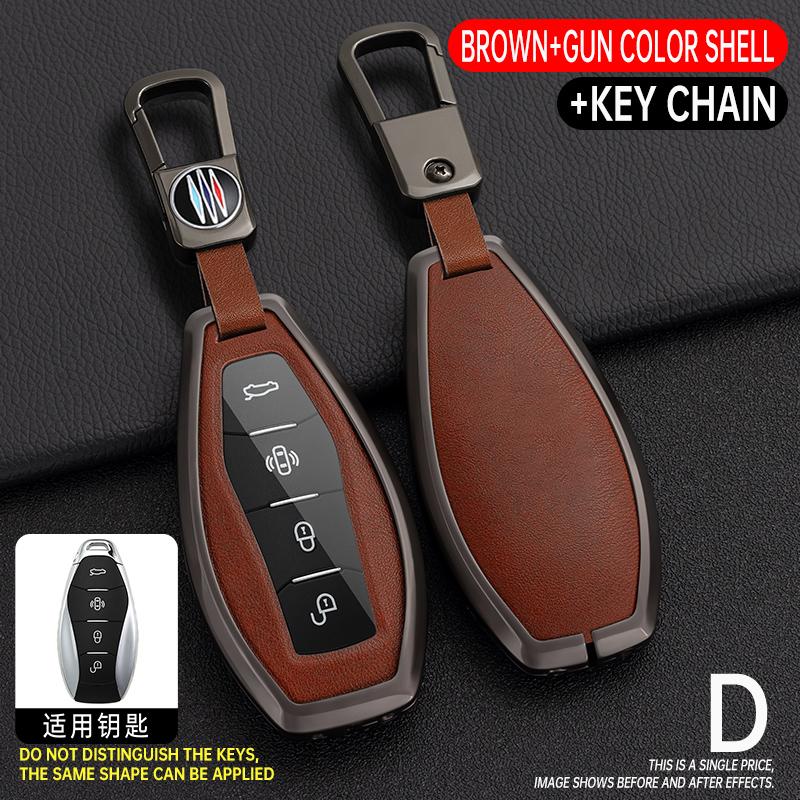 

4 Buttons Zinc Alloy+ Leather Car Remote Key Case Cover Shell Fob for FAW Hongqi H5 2021 2022 2023 Hongqi H5 Car Accessories