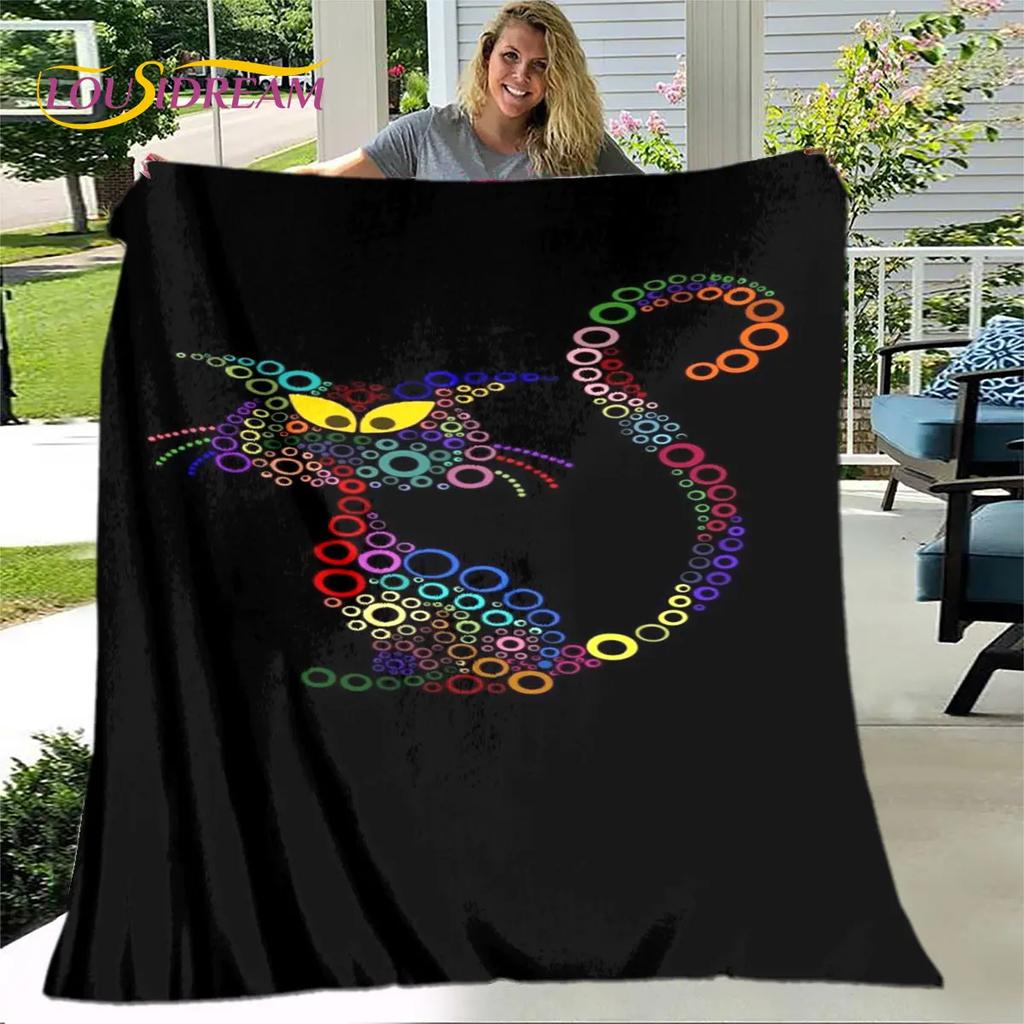 3D Cartoon Cute Gothic Cat Blanket,Flannel Blanket Throw Blanket,Warm Children's Blanket for Home Living Room Bedroom Beds Sofa