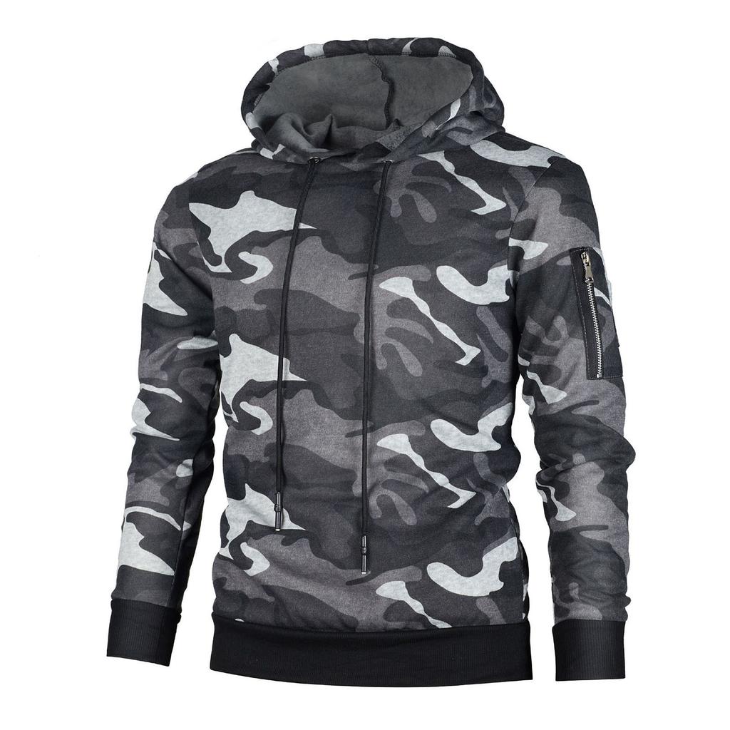 Men's Fashion Camouflage Sweatshirt Men's Drawstring Ribbed Closure Sleeve Pocket Hoodie