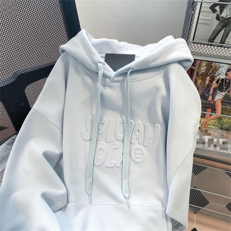 Women's Plus Size Blue Bubble Letter Hoodie - Heavyweight, Casual, Versatile, for Spring and Autumn (up To 300 Jin)