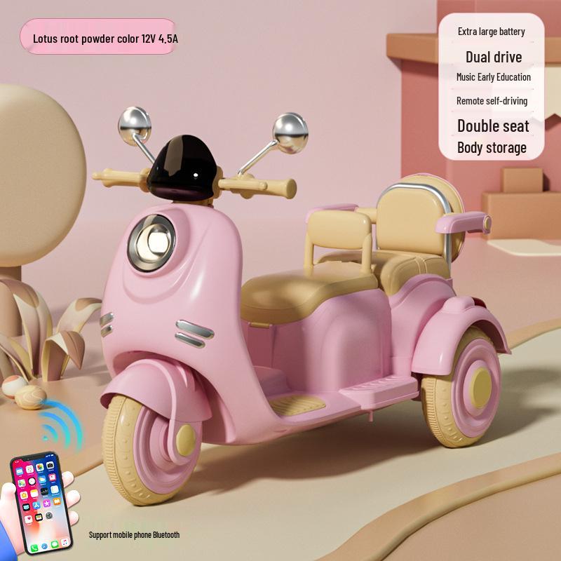 Retro Style Dual-Seat Motorcycle Tricycle for Children Aged 1+, Stable Electric Ride-On Toy