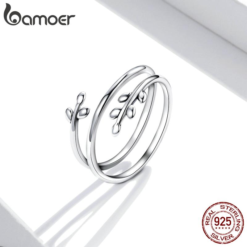 Bamoer 925 Sterling Silver Delicate Elegant Branch Element Adjustable Ring for Women Fine Jewelry