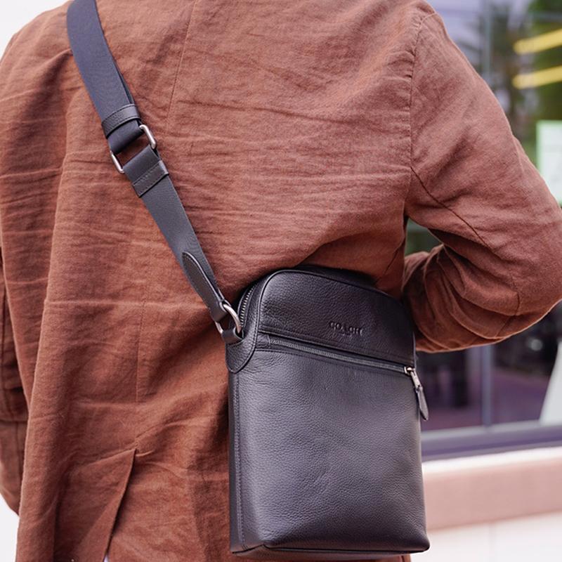 Coach Houston 22 Pebble Leather Messenger Bag Flight Bag Crossbody Bag Shoulder Bag Small Men Bags Black 4011-QBBK