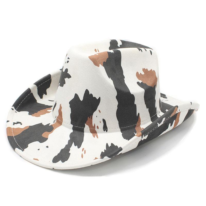 Western Cowboy Hat Big Brim Cow Pattern Suede Tibetan Belt Outdoor Jazz Hat
