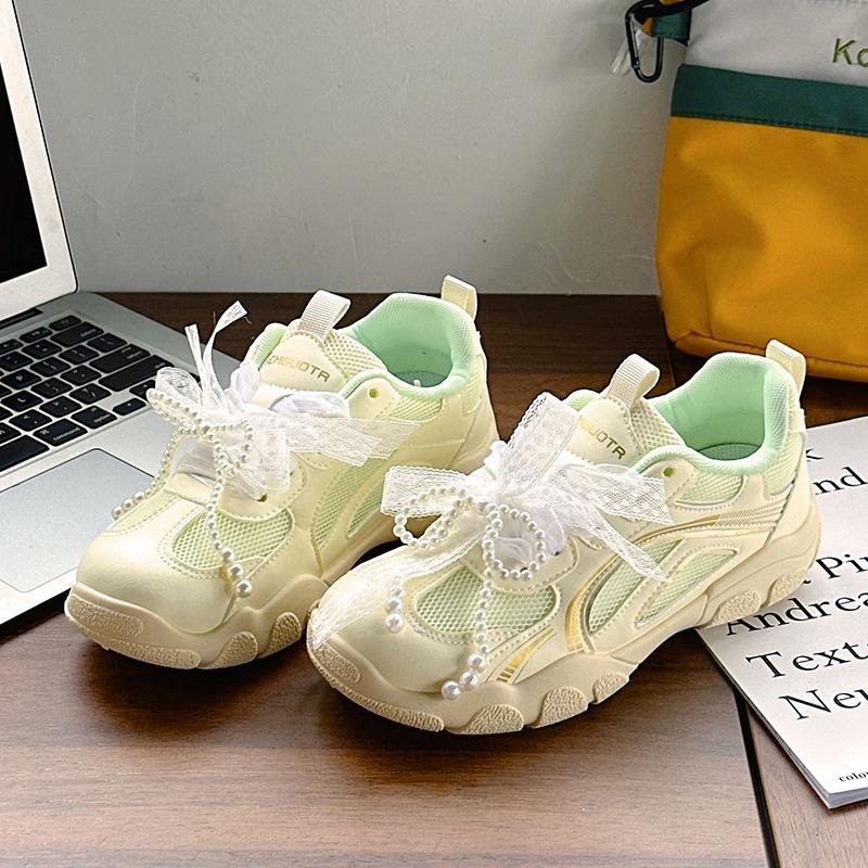 Round head super easy to wear dad sneakers spring and autumn new mesh breathable candy color little white shoes