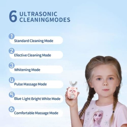 ELOTAME Kids' Electric U-Shaped Toothbrush, Rechargeable, Sonic Toothbrush with 4 Brush Heads, Full Mouth, and 6 Cleaning Modes - (Ages 8-15, Pink)