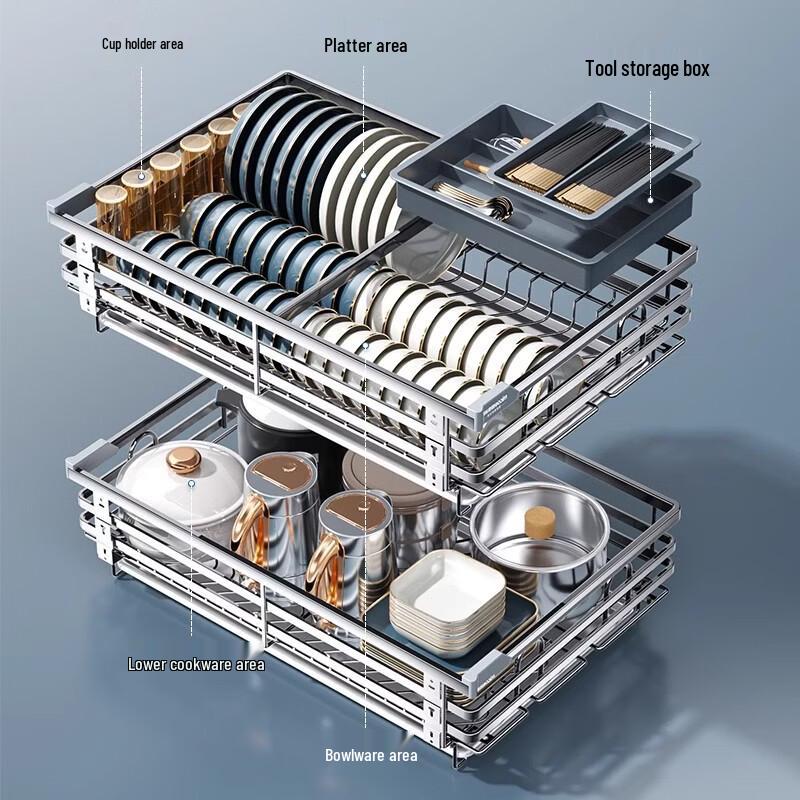 Handun 304 Stainless Steel Cabinet Storage Rack with Damping Rail