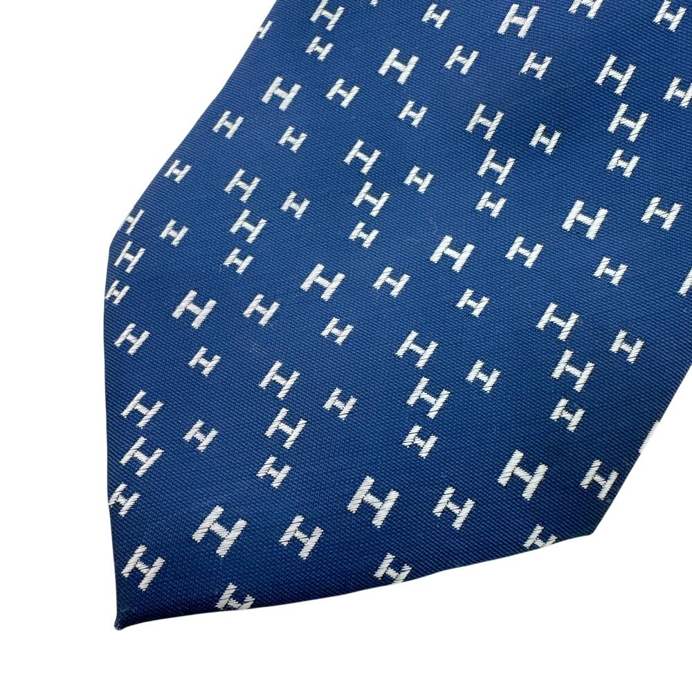 HERMES Business commute H All-over pattern silk tie Navy silk Used