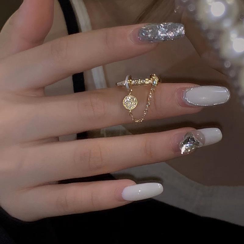Gold-Plated Zircon Geometric Open Ring - Korean Style Statement Index Finger Jewelry