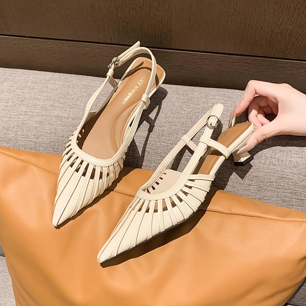 French Hollow Bag Head Sandals Women's Summer New Thin Temperament Special-shaped Heel Niche Design Roman Shoes Platform Heels