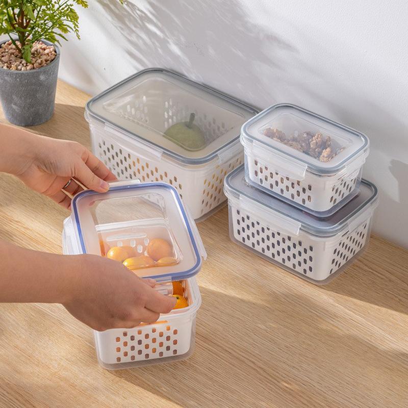 Refrigerator Preservation Storage Box Drain Basket Storage Containers Sealed Box Vegetable And Fruit Drain Box Organizer