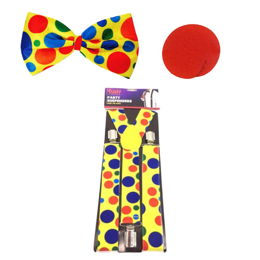Clown Costume Set Red Clown Noses Shoes Vests Hats Wigs Bow Ties