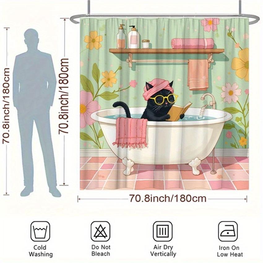 Adorable Cat In Bathtub Shower Curtain - Water-Resistant Fabric for Bathroom - Ideal for Whimsical and Pet Lovers