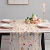 Embroidered Flower Table Runner Sheer Mesh Gauze Tablecloth for Spring Summer Delicate Floral Lace Table Decor for Wedding Party Dining Table