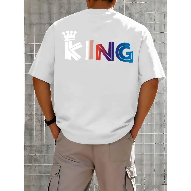 Men's Summer Casual Short-Sleeve T-Shirt, Popular European and American Style Patterns, Home T-Shirt Top, Crown and Letter Graphic on the Back