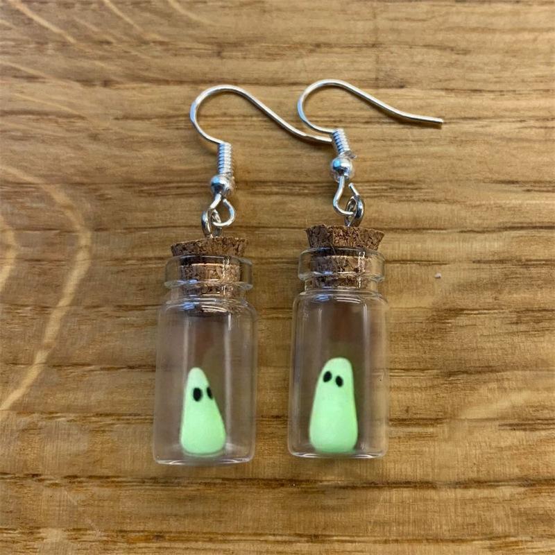 

Gothic Halloween Glowing Ghost Jar Earrings Small Glass Bottle Pendant Necklace For Women Men Boys Girls Gifts