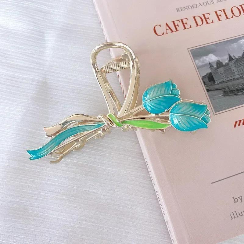 High End Minimalist Tulip Shaped Grab Clip  Exquisite Women's Hair Accessories Fashionable and Beautiful Metal Shark Clip