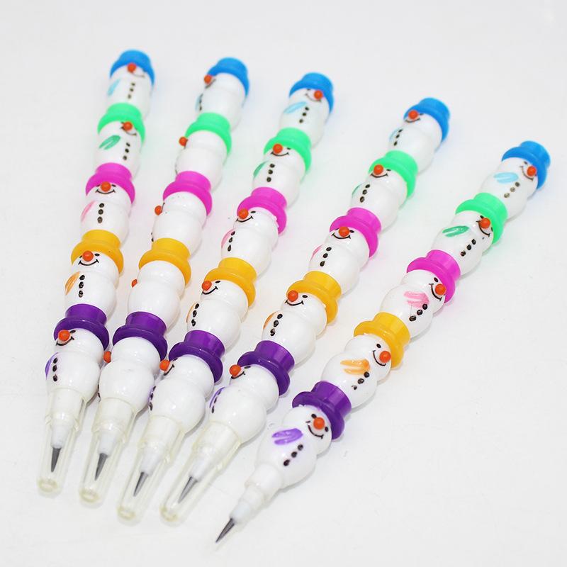 5Pcs  Year School Stationery Christmas Snowman 5-Section Building Blocks Stackable Pencils Kids Birthday Party Favor Gifts