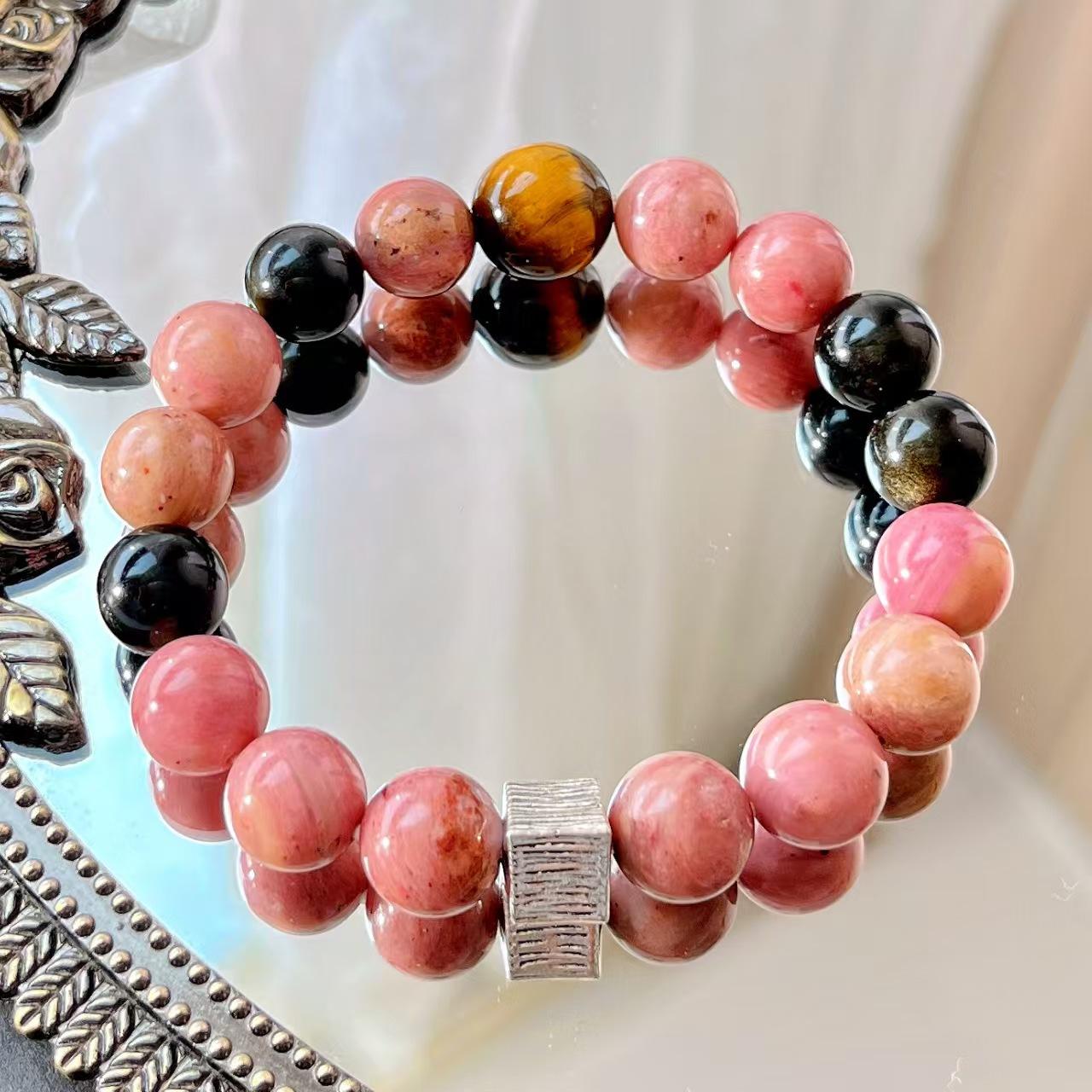 10Mm Mahogany Pattern Gold Obsidian Tiger Eye Stone Design Bracelet Bracelet