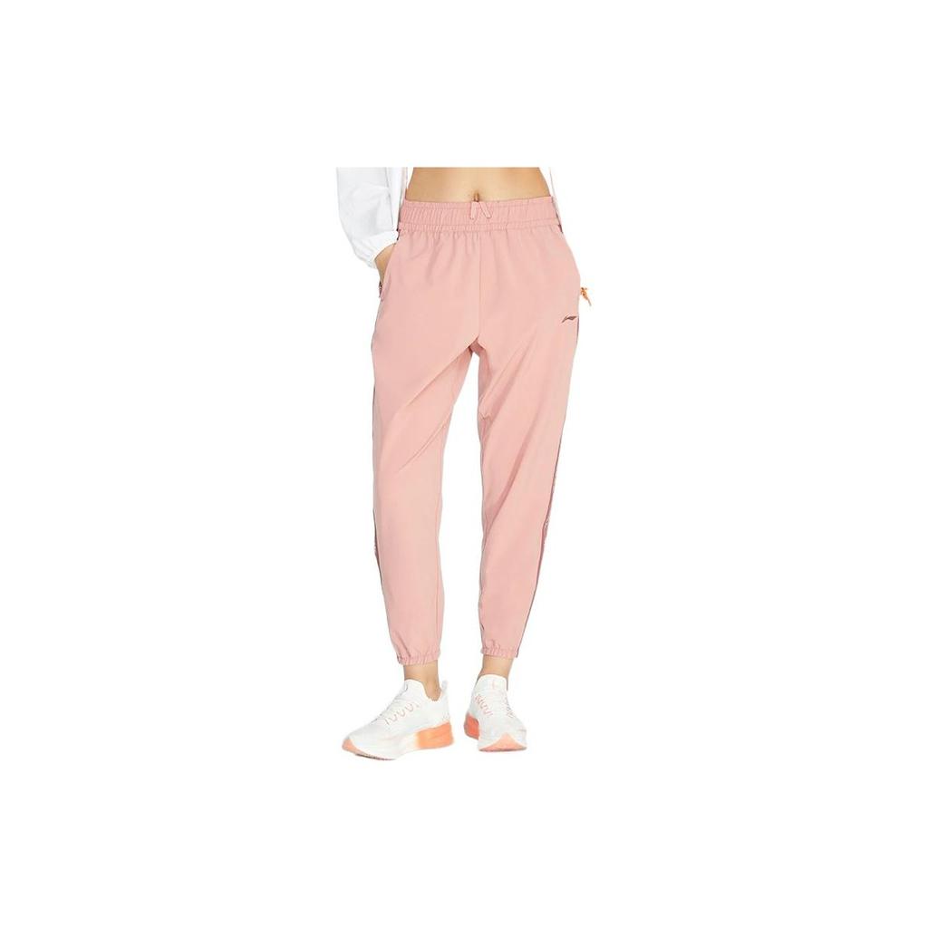 Li Ning Color Block High Waist Elastic Quick Dry Sports Pants Women Bottoms Pink AYKS356-7