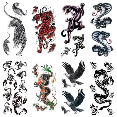 Animal Pattern Tattoo Sticker Mountain Tiger Leopard Snake Scorpion Eagle Waterproof Water Transfer Tattoo Sticker Decal