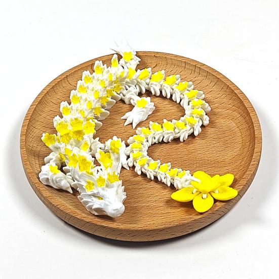 3D Printed Sakura Dragon 10.8 Inches Articulated Dragon with Movable Joints Rotating Cherry Blossom Tail Flexible Dragon Fidget Toy for Desk Decor
