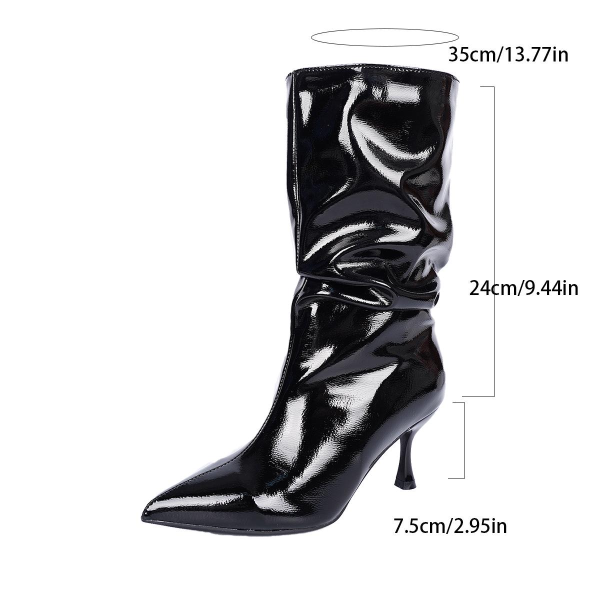 

2025 Autumn/Winter Patent Leather Pointed Toe Stiletto Slim Boots - High Heel Fashion Plus Size Women s Short Boots 43 чёрный