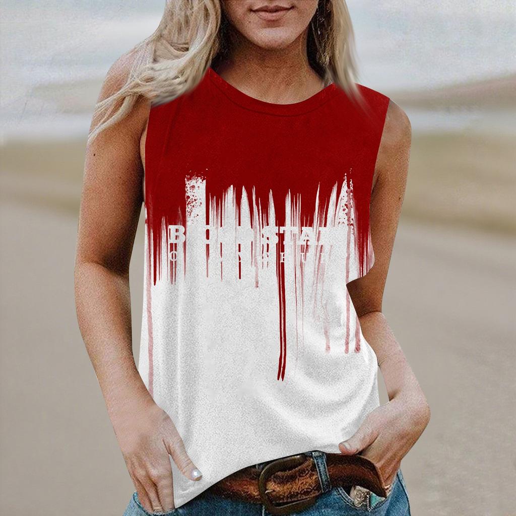 Women's Round Neck Casual Sleeveless Halloween Printed Vest T-Shirt Top