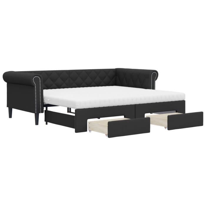 VidaXL Daybed with Trundle and Drawers Black 90x200 Cm Faux Leather 3197735