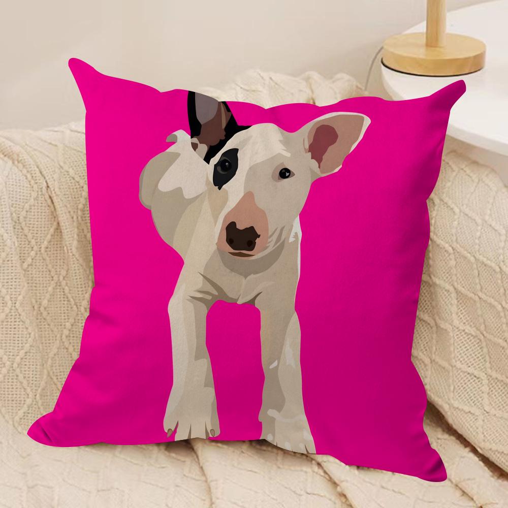 CartoonBull Terrier Series Cushion Cover Silky Short Plush DoubleSided Printed Pillow Case for Sofa All Seasons Home Decor Gift