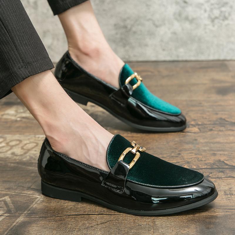 Elegant Green Wedding Shoes For Men Business Casual Slip-on Men's Dress Shoes Fashion Design Glitter Patent Leather Shoes Men