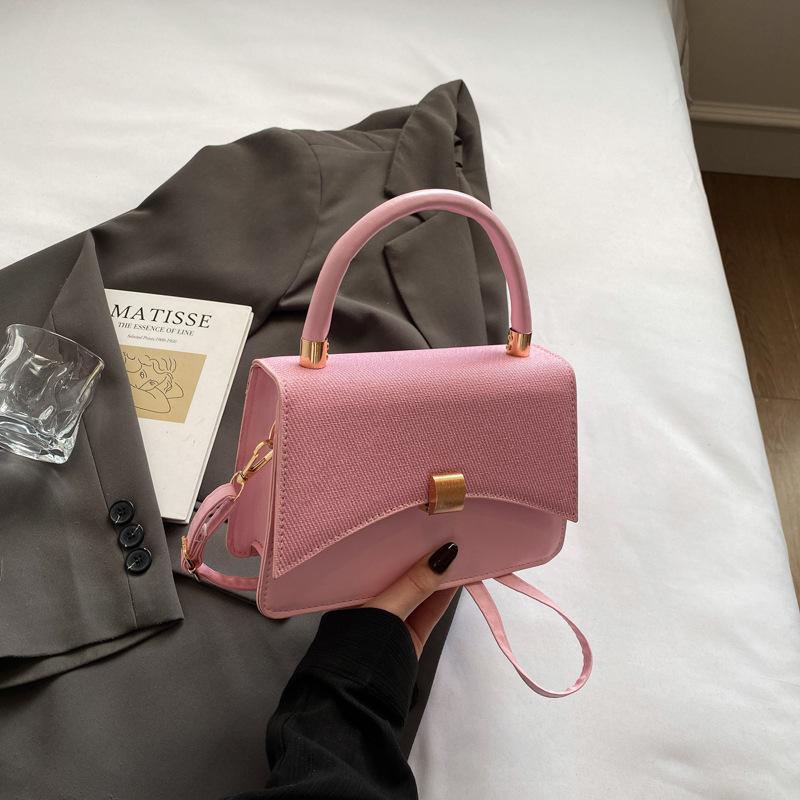 Fashion Contrasting Color Simple Lock Handbag Women's 2025 New Spring Texture Popular Small Square Bag Shoulder Messenger Bag