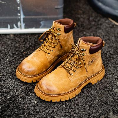 Martin Stiefel Herren Leder High Top Britischer Stil Kurze Stiefel Herbst Retro Arbeitskleidung Wanderschuhe Herren Outdoor Gelbe Stiefel