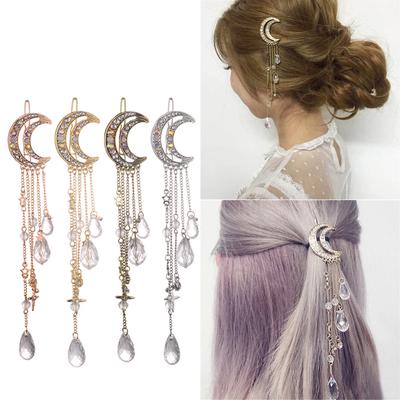 1PCS Charming Moon Crystal HairPins Clips Women Tassels Bridal Jewelry Hair Accessories