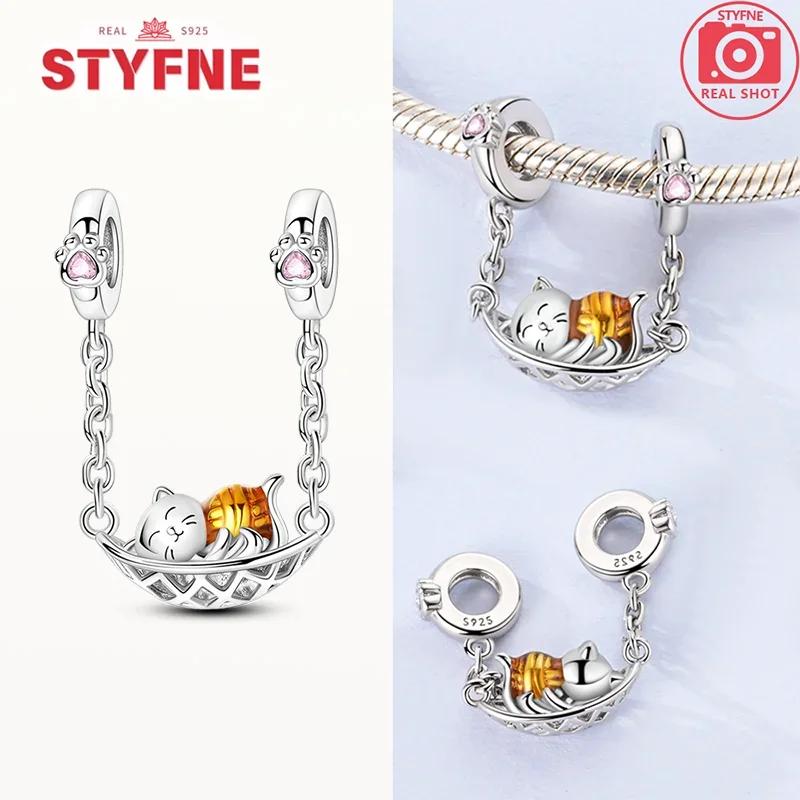 Copper Cute Cat Charms Heart Bead Safety Chain Fit Original Bracelet Diy Fine Jewelry For Women Diy Ladies Party Gifts