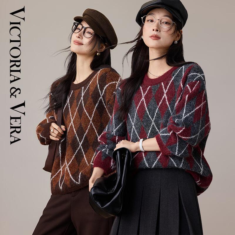 

VICTORIA&VERA Женский свитер в стиле ретро с ромбовидным узором M