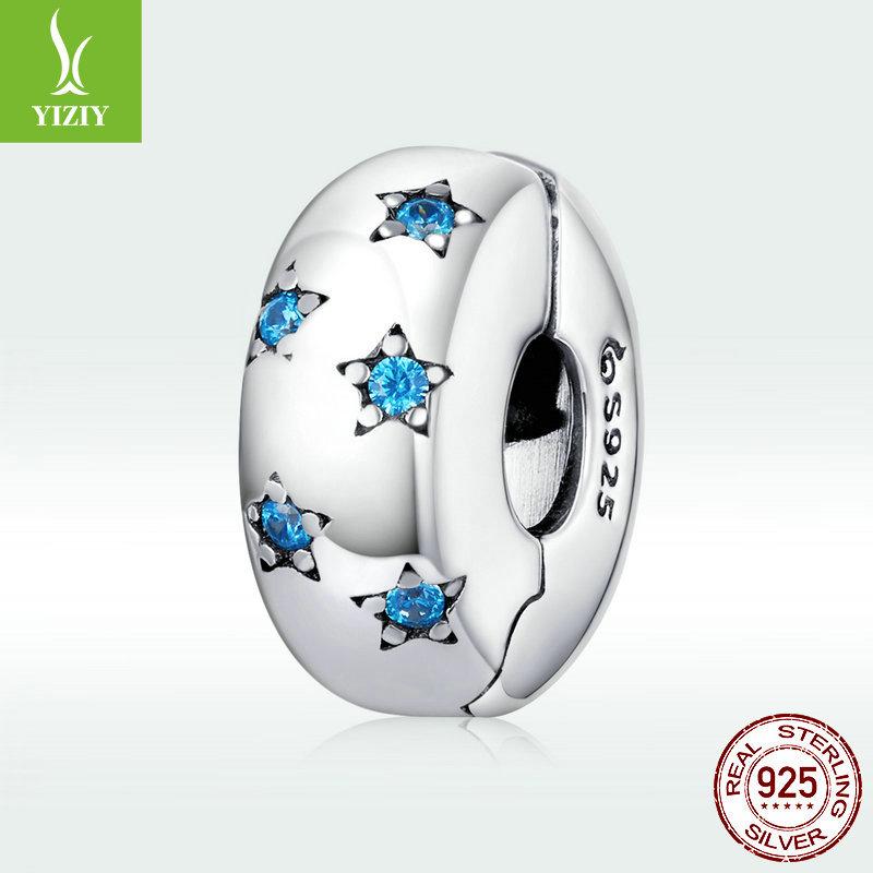 S925 Sterling Silver Ocean Clip Buckle Open Charming Blue Star Zircon Beaded Bsc253