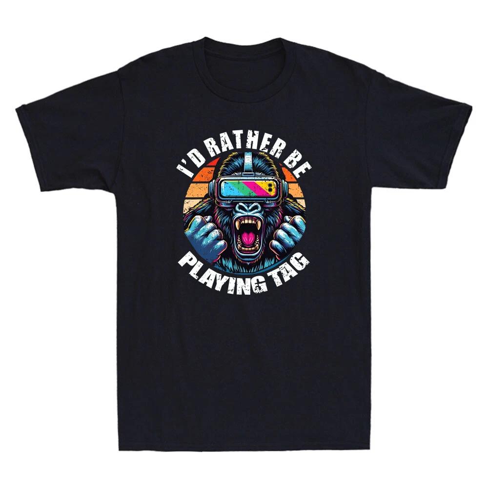I d Rather Be Playing Horror Gorilla Monkey VR Graphic Vintage Men s T-Shirt Top 3XL