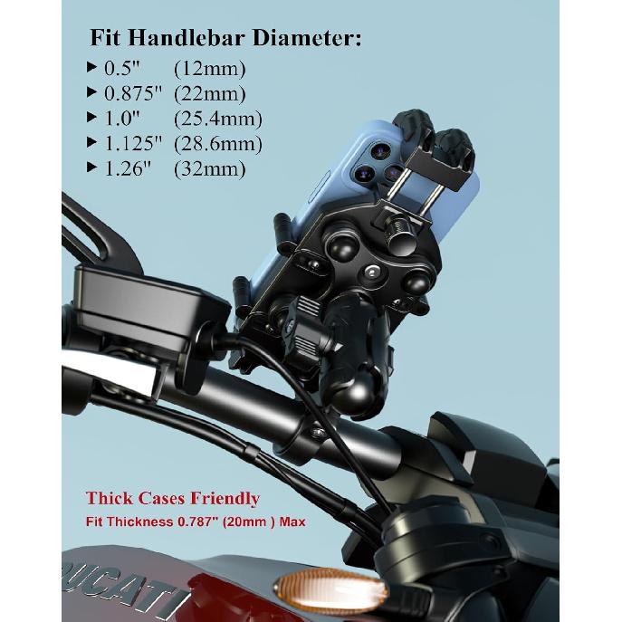 BRCOVAN Anti-Theft Motorcycle Phone Mount Holder With Vibration Dampener & High-Speed Secure Lock, Adjustable Size Handlebar Cellphone Cradle For