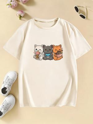 Kawii Unisex Kids Cat Eat Ramen Design T Shirts Manga Kids Childrens Tshirt Boys Girls Summer Spring Casual Top Tee