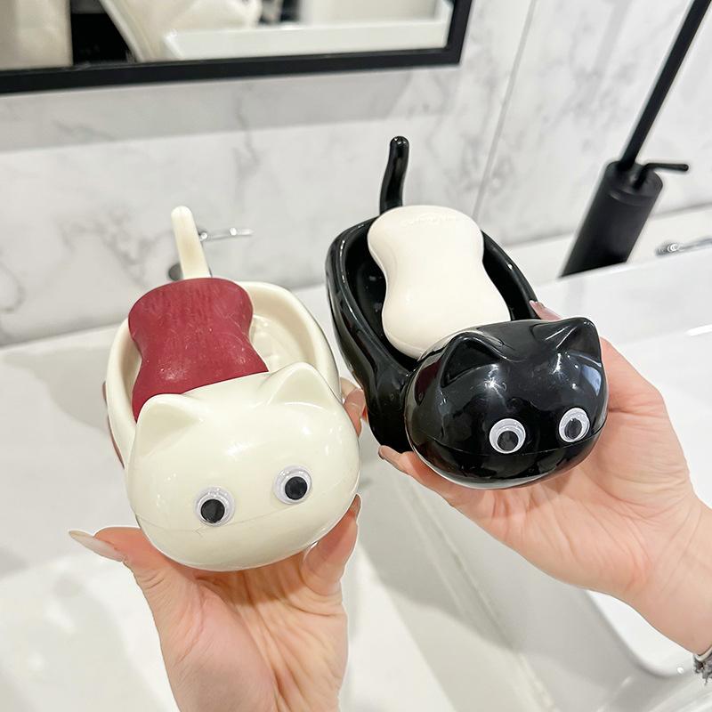 Cartoon Cute Cat Bathroom Soap Box Creative Cat Soap Box Drainage Toilet Rack Cute Soap Fat Rack Bathroom Decoration