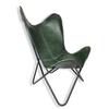 Classic Relaxing Handmade Green Leather Living Room Butterfly Chair - Armchair with Black Powder Coated Folding Iron Frame.