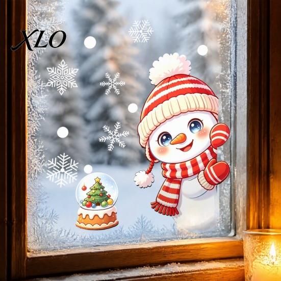 Snowman Window Decals Peeking Static Cling Decal, Christmas Glass Sticker with Party Supplies for Snowflakes, Reusable PVC Holiday Decor Home