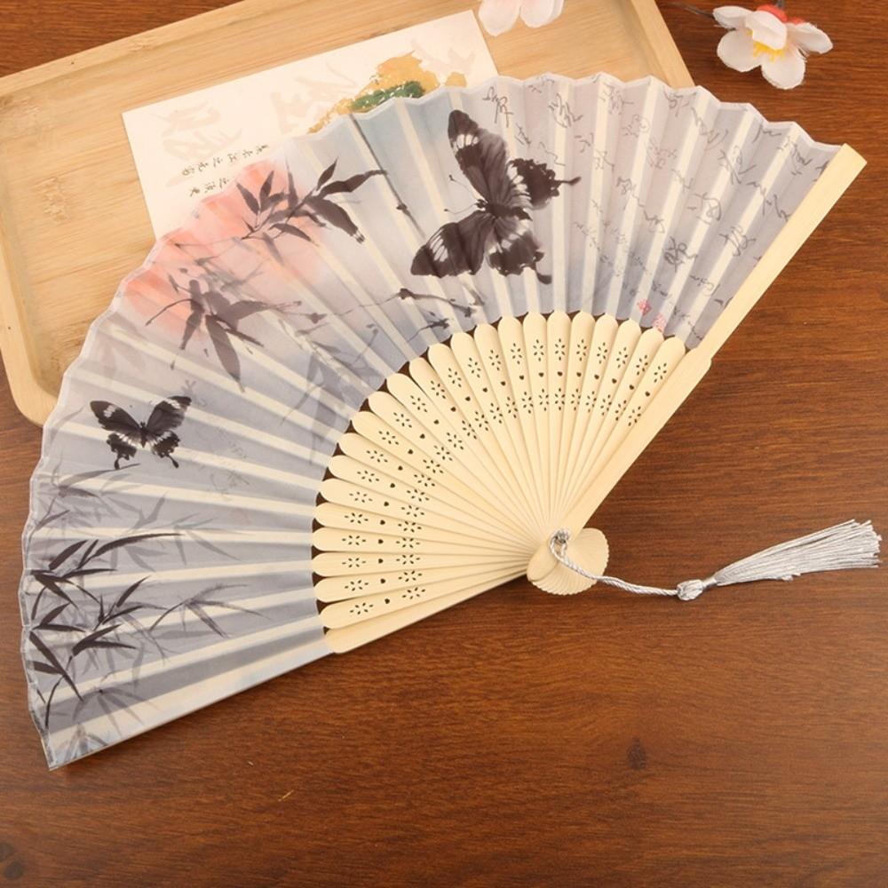Butterfly Chinese Art Fan Bamboo Frame Hand Fan Elegant Vintage Silk Folding Fan  Home Decor