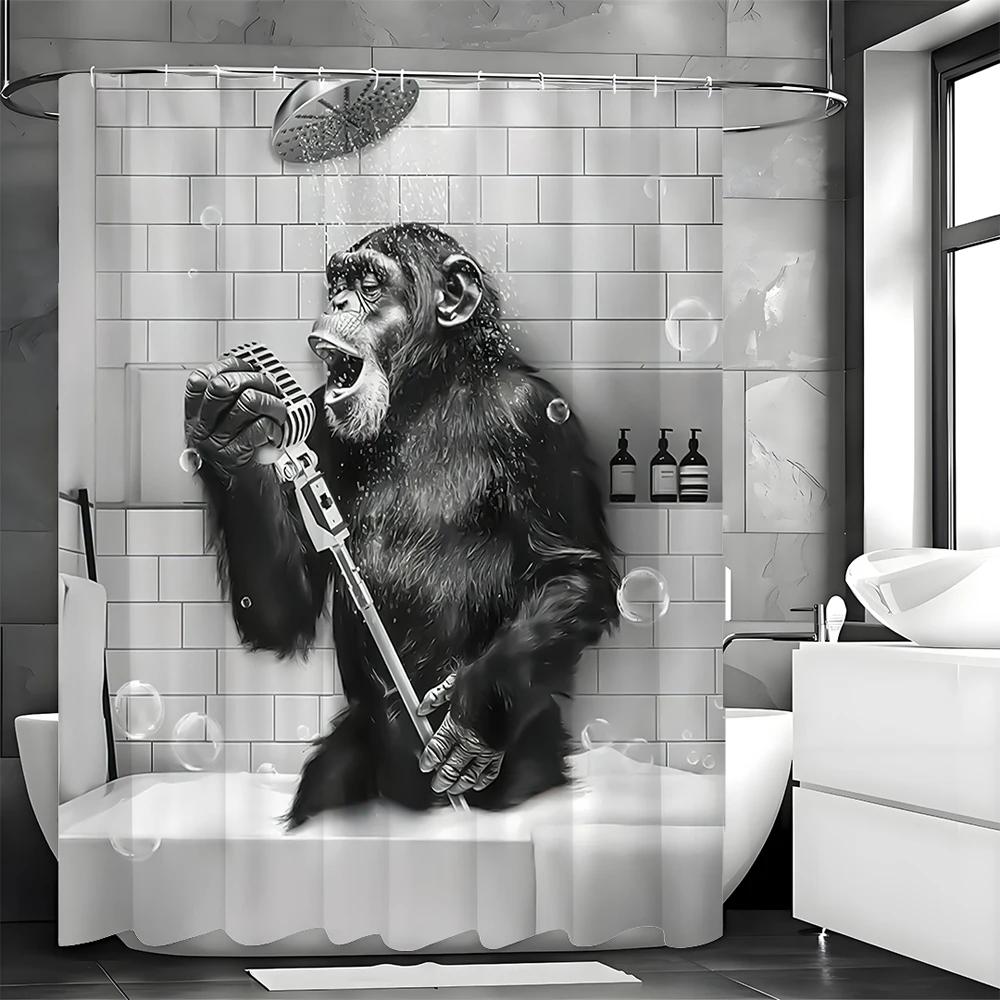 Divertente Scimmia Bianco e Nero Animali Divertenti nella Vasca da Bagno Tenda da Doccia, Tenda da Doccia Decorativa per Bagno, Tenda da Doccia Impermeabile