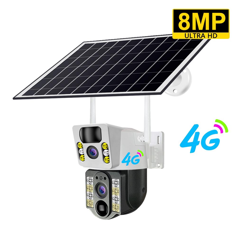 

8MP 4K Wireless Solar 4G Sim Outdoor Dual Lens Wifi IP Camera PIR Night Vision V380 Pro CCTV Security Protection Monitor камея рожевий колір